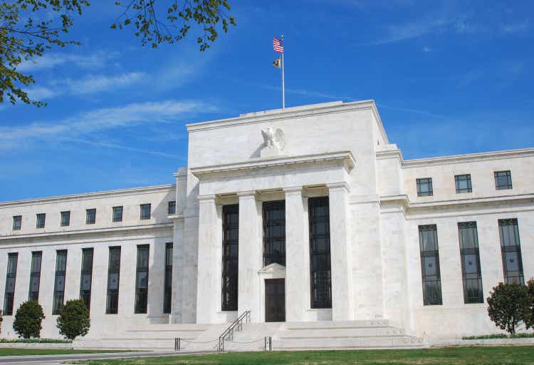 US Federal Reserve building in Washington DC with blue sky