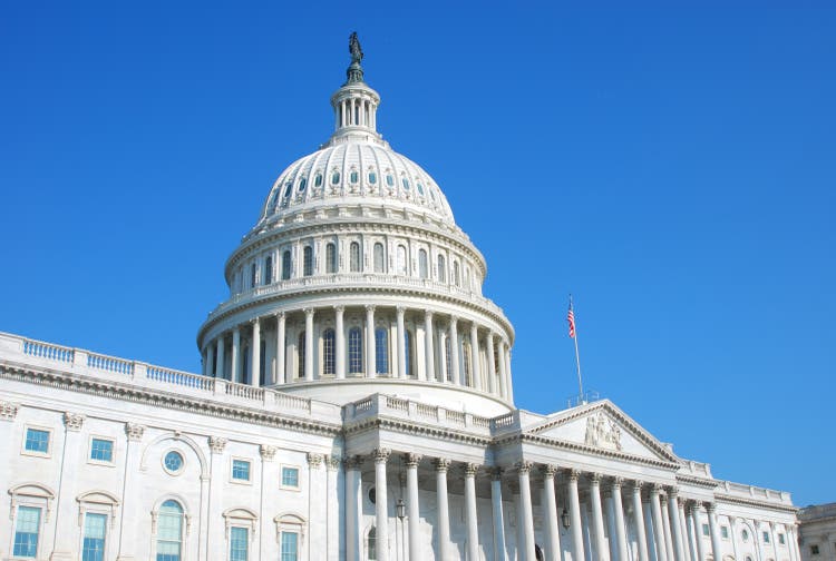 US Congress building in Washington DC and cloudless blue sky