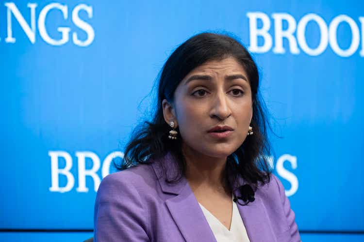 Lina Khan speaks on antitrust enforcement at the Brooking Institution