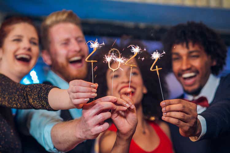 Two couples with sparklers