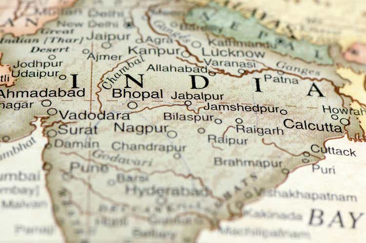 A zoom in on a map of India and its states