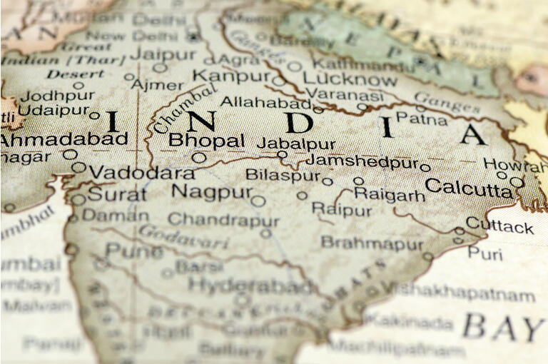 A zoom in on a map of India and its states