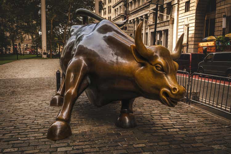 The iconic charging bull on Wall Street in New York