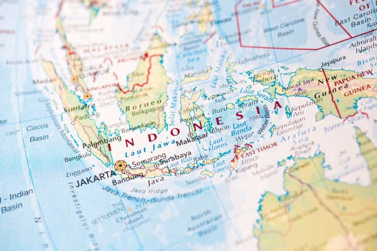 Map of Indonesia on the globe