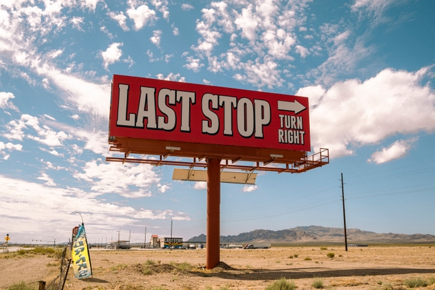 Truck stop billboard in the desert