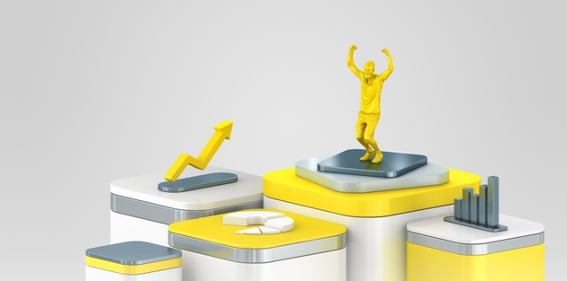 Trading success. Happy man successful trading background. CGI 3D render
