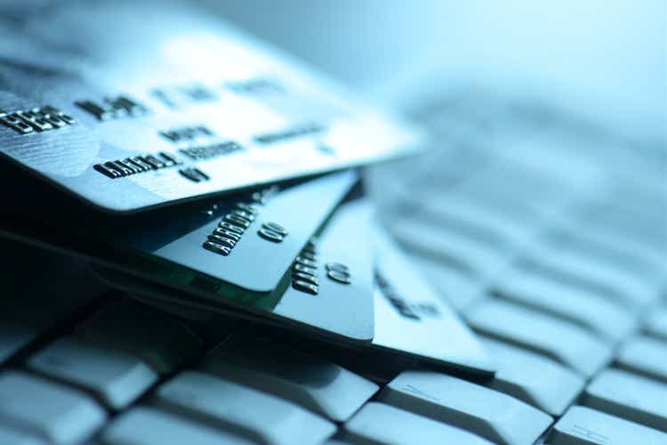 credit cards on computer keyboard