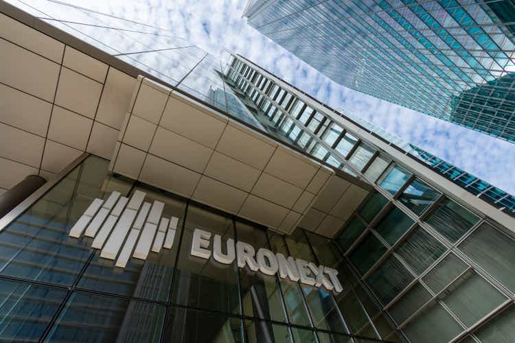 Facade of the Euronext building in the Paris La Defense business district