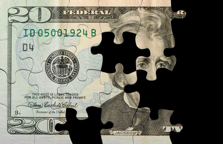 US Currency Puzzle with Missing Pieces, Part of Finance Solution