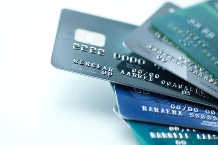 Credit cards on white background