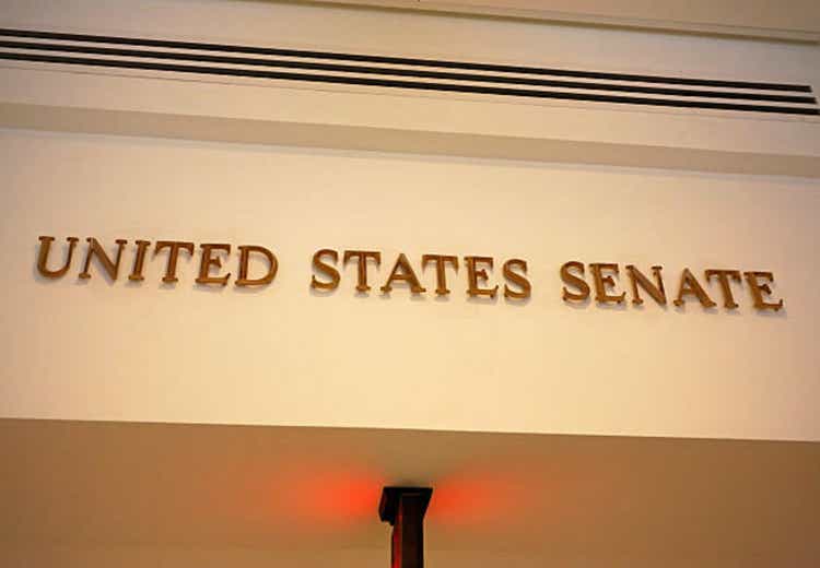A signage of the United States Senate in gold
