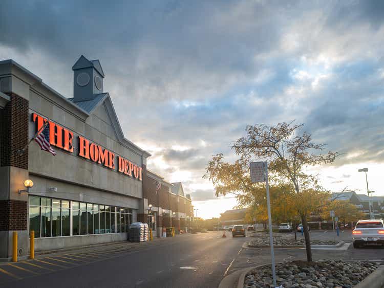 The Home Depot store in Troy, Michigan at sunset on a cloudy autumn day