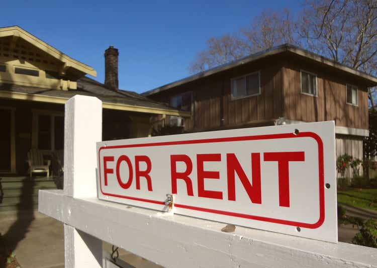 For rent real estate sign in front of a California home