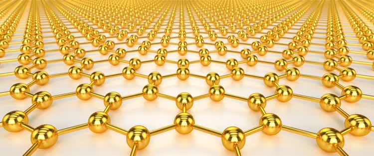 Illustration of gold nanotechnology against white background