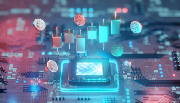 Chipset on circuit board for semiconductor investment, 3d rendering