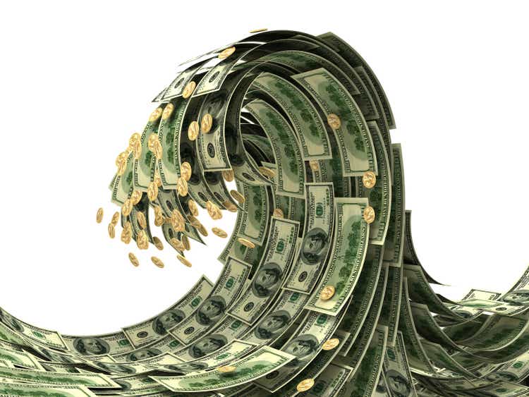 Wave representation with dollar bills and coins