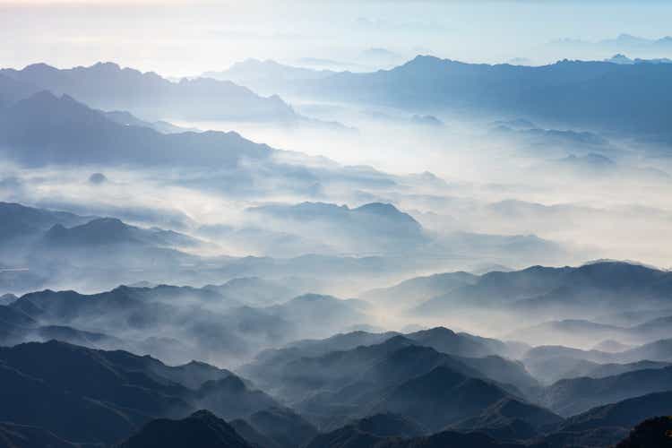 Mountains in the morning on a foggy day