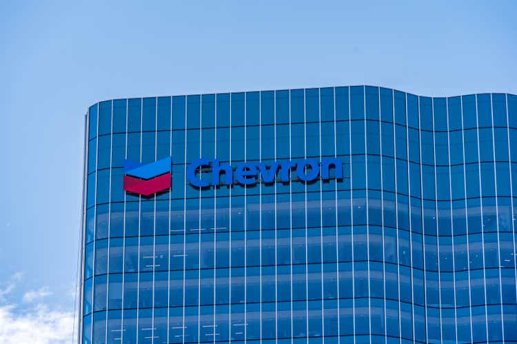 Chevron logo on a high-rise building in Perth CBD
