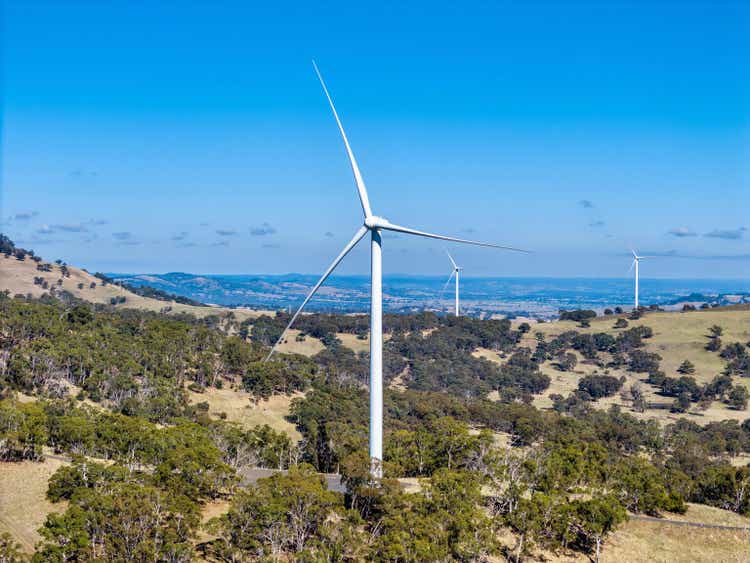 Aerial view of the White Rock Wind Farm near Glen Innes, New South Wales, Australia