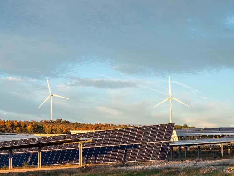 Wind turbines and solar panels as renewable energies