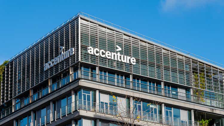 Facade of the French headquarters of Accenture, Paris, France
