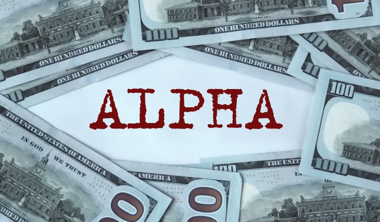 ALPHA - word on the background of cash dollar bills