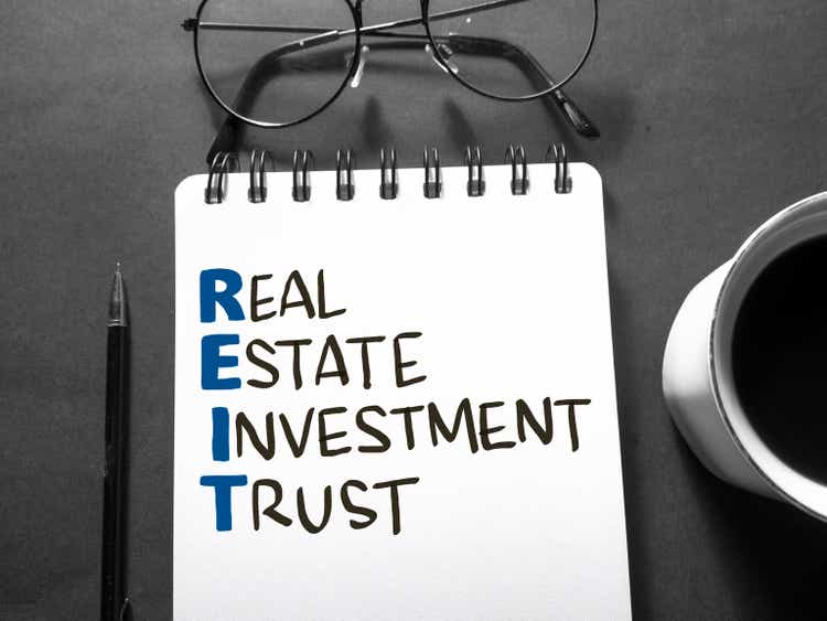 REIT Real Estate Investment Trust, text words typography written on book against dark background, life and business motivational inspirational