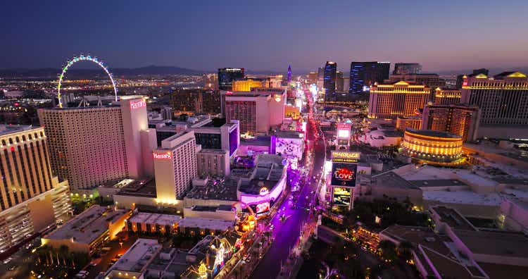 Drone Shot of Las Vegas Strip at Nightfall