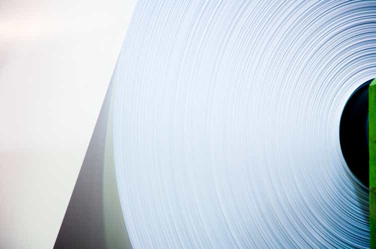 Close-up of an industrial sized roll of paper