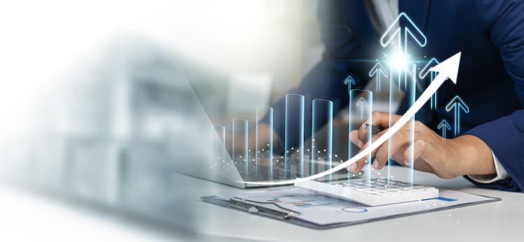 Business and finance with an expert analyzing financial data for growth, Financial analysis and planning and strategies to maximize sales profits. Plan investments.