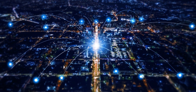 Smart city development concept.Modern big data connection technology is the future.Telecommunication and communication network on city.
