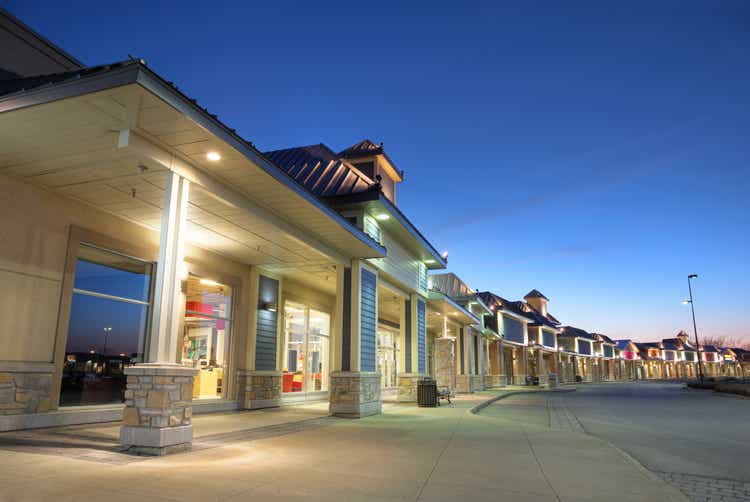 Modern Store Building Exteriors at Sunset