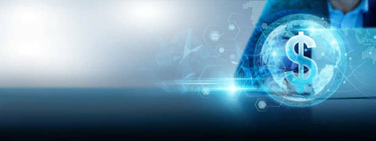 Financial network, facilitating transactions, investments, analytics, and innovation. Businessman using a laptop connected to financial data and markets on the global network is contributing to the growth.