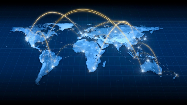 Blue earth map with connections across it
