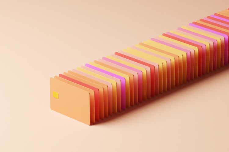 image of isometric coloured credit cards in a lineup