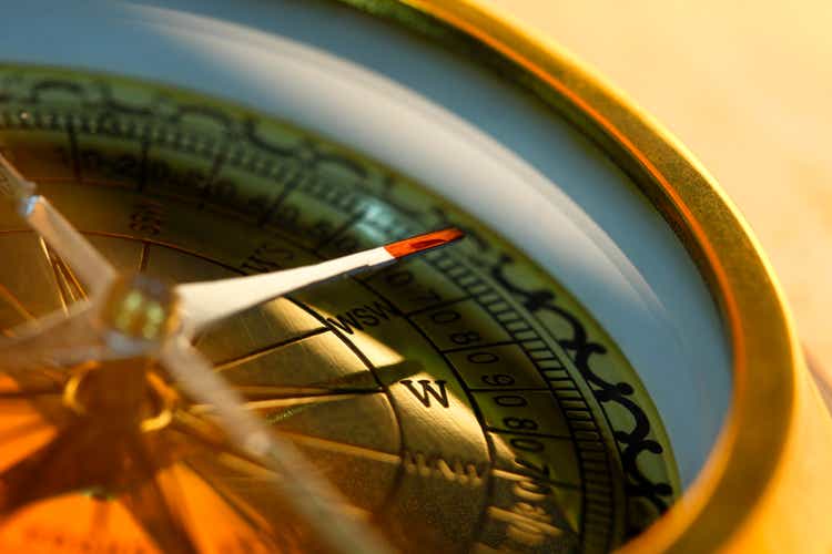 Closeup of compass with shallow depth of field
