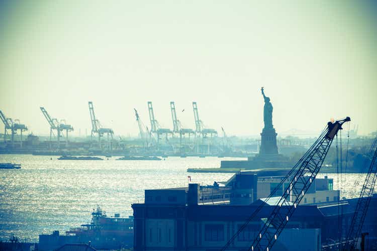 Statue of liberty and New York City port