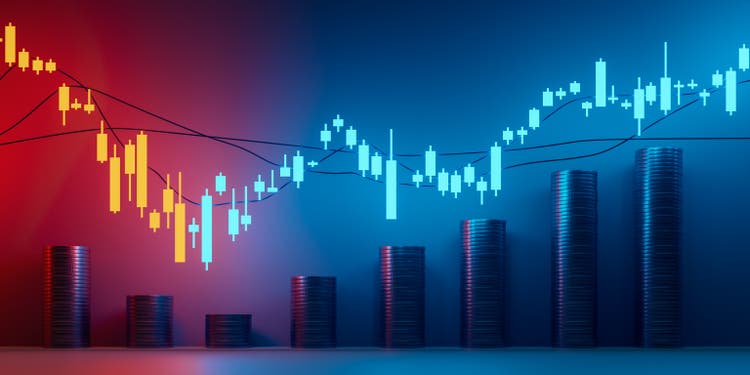 Stock price chart graph background showing stock prices stopping falling and turning around, 3d rendering