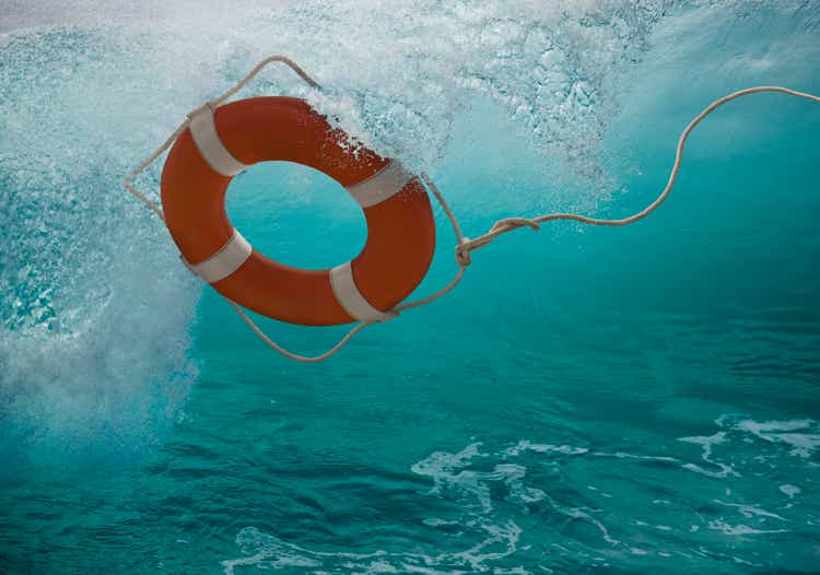 Life ring tossing in waves