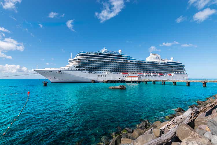 Cruise ship Oceania Vista docked in Roseau, Dominica.