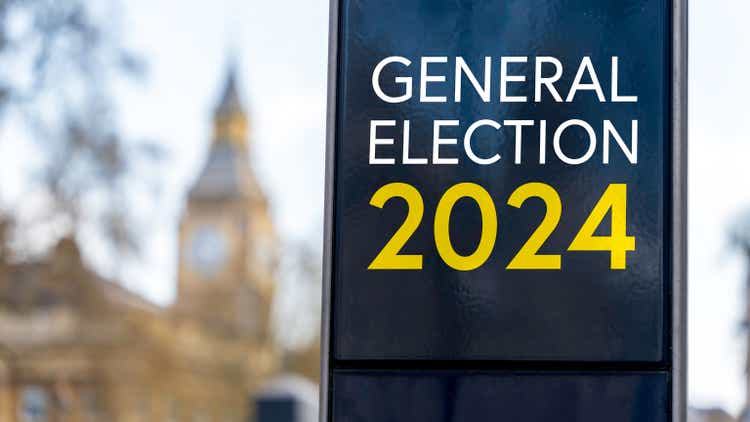 General Election 2024 written on a sign with Elizabeth Tower and Big Ben in the background