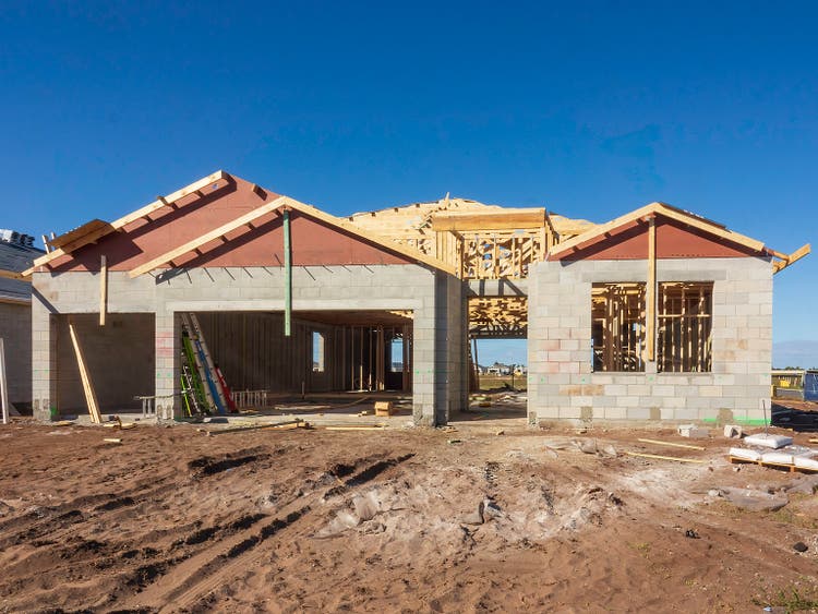 Suburban house under construction in southwest Florida