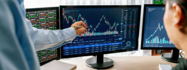 Expert businessman present stock market investment to investor. Burgeoning.