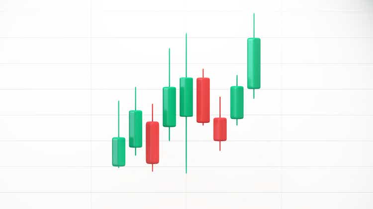 Red and Green Trading Candles with Grid Lines on a White Background. Stock Market Investing Graph.