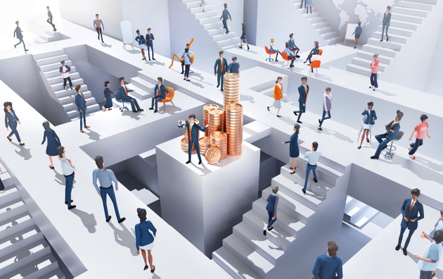 Isometric business concept environment, Business people working in labyrinth. Talking, communication, slowing the problems, start up, support and developing projects