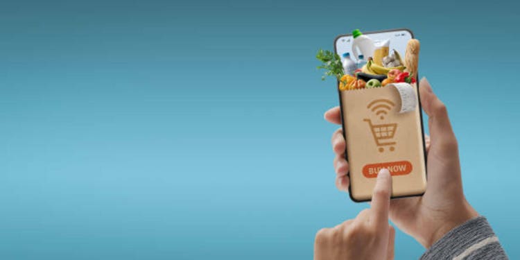 Online grocery shopping app on smartphone