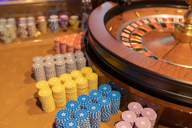 casino roulette with chips close up. Gaming business. place bets.