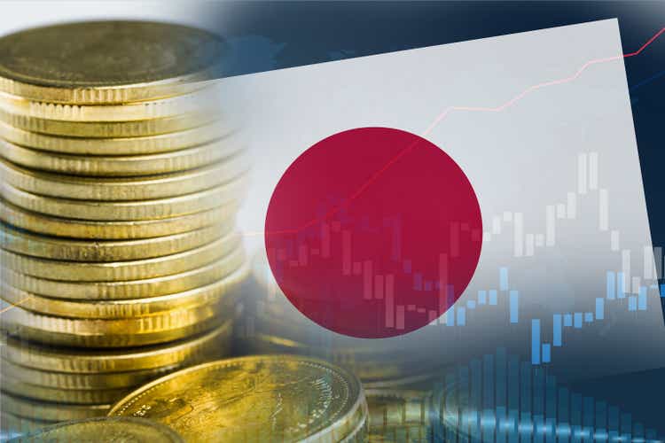 Stock market investment trading financial, coin and Japan flag , finance business trend data.