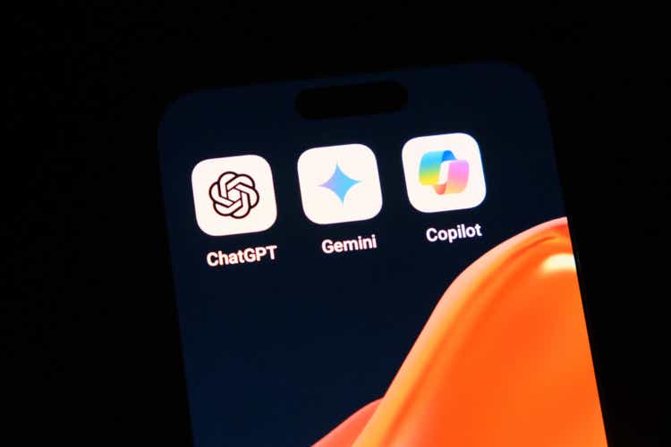 Google Gemini, OpenAI ChatGPT and Microsoft Copilot app icon on phone screen