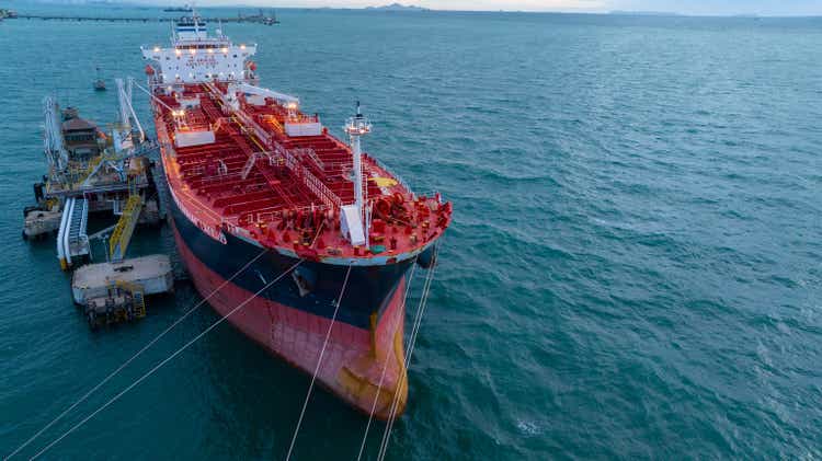 Oil tanker ship. Red Oil Tanker runing in the ocean sea. petroleum ship transportation import export fuel energy across red ocean sea. Vessel transport Gas to customs